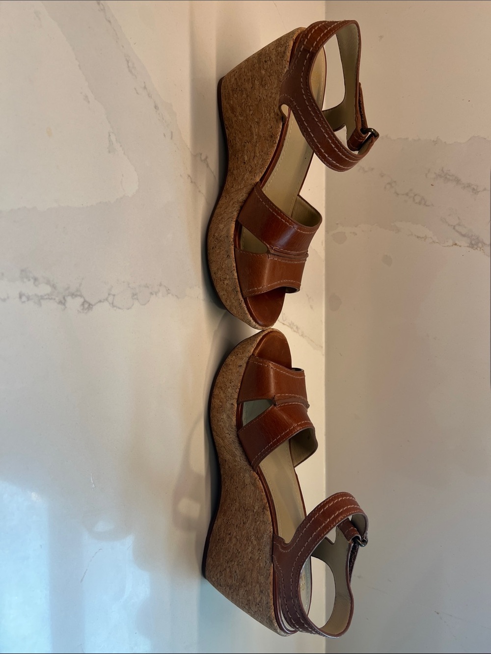 Johnston & Murphy Brown Leather Ankle-Strap Wedge Sandals - Picture 5 of 9